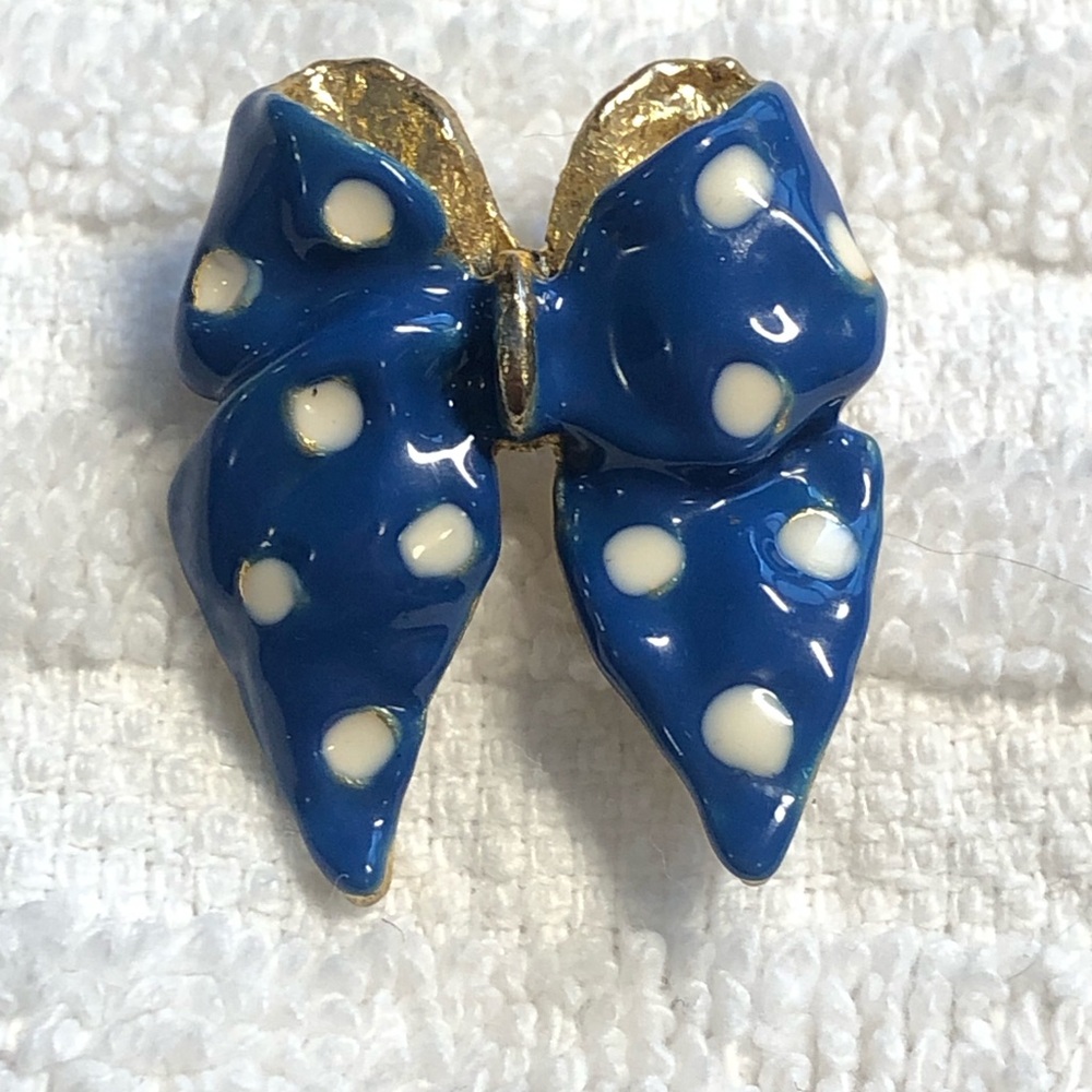 Blue Polka Dot Bow Brooch Vintage